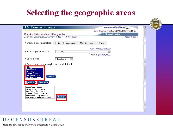 Selecting the geographic areas 