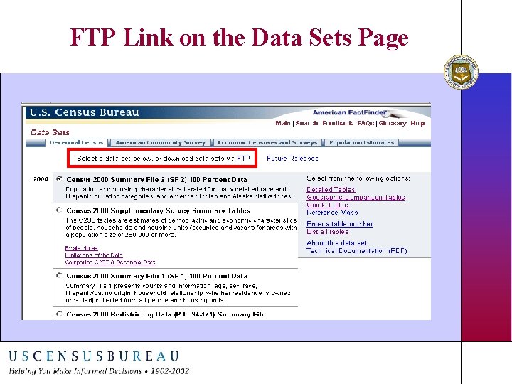 FTP Link on the Data Sets Page 