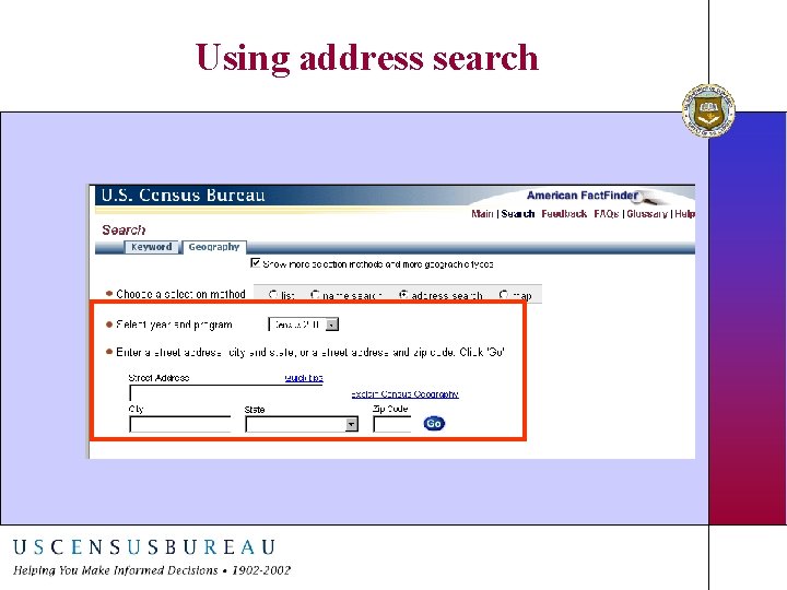 Using address search Using address search