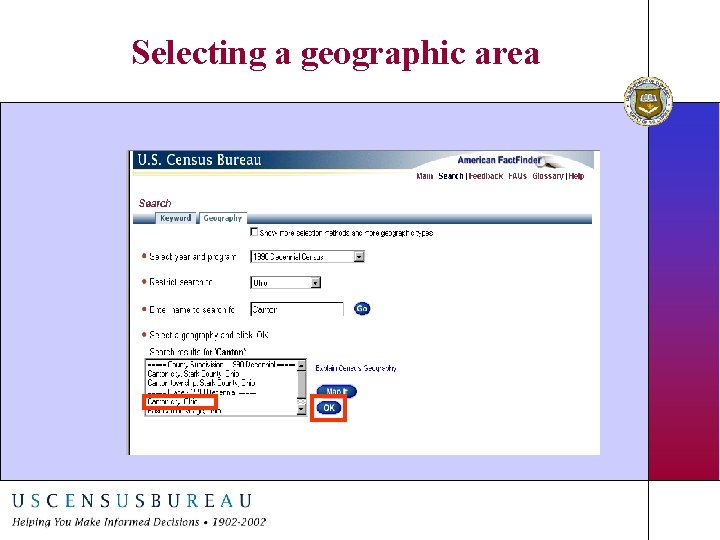 Selecting a geographic area 