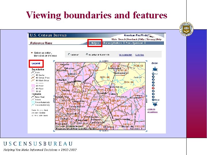 Viewing boundaries and features 