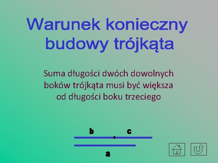 Suma długości dwóch dowolnych boków trójkąta musi być większa od długości boku trzeciego 