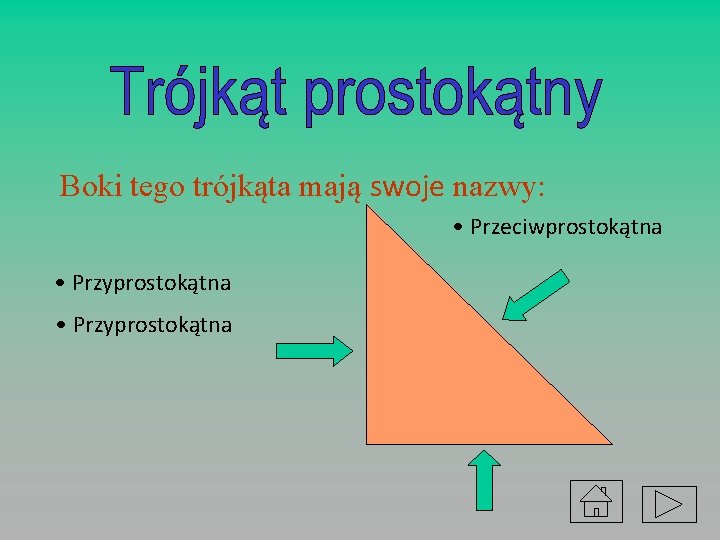 Boki tego trójkąta mają swoje nazwy: • Przeciwprostokątna • Przyprostokątna 