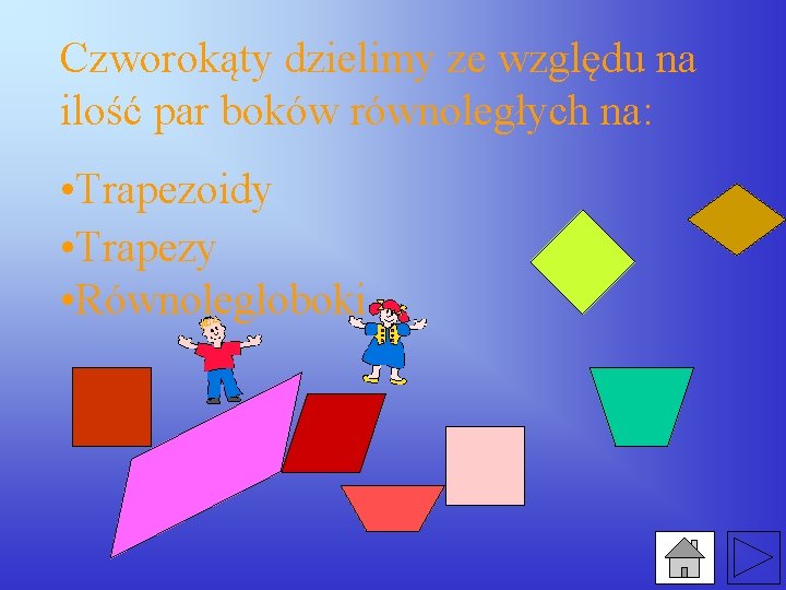 Czworokąty dzielimy ze względu na ilość par boków równoległych na: • Trapezoidy • Trapezy