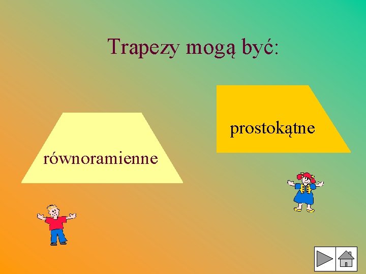 Trapezy mogą być: prostokątne równoramienne 