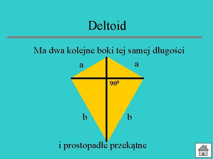 Deltoid Ma dwa kolejne boki tej samej długości a a 900 b b i