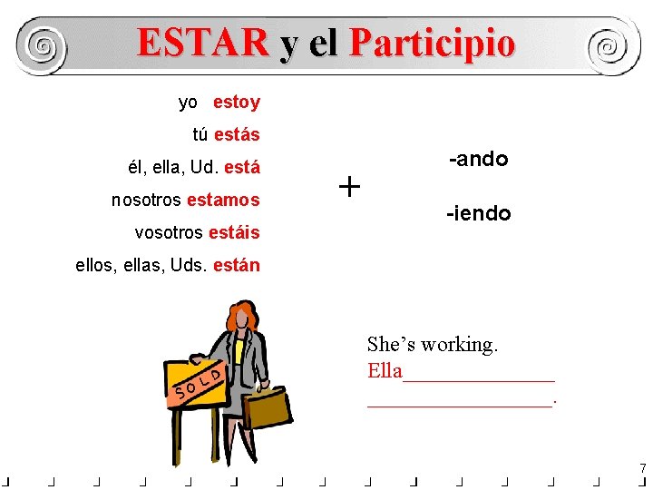 ESTAR y el Participio yo estoy tú estás él, ella, Ud. está nosotros estamos