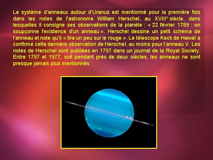 Le système d’anneaux autour d’Uranus est mentionné pour la première fois dans les notes