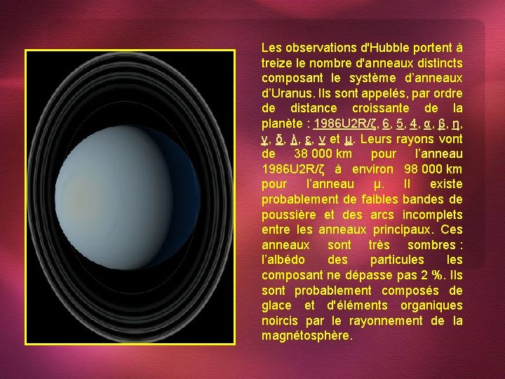 Les observations d'Hubble portent à treize le nombre d'anneaux distincts composant le système d’anneaux