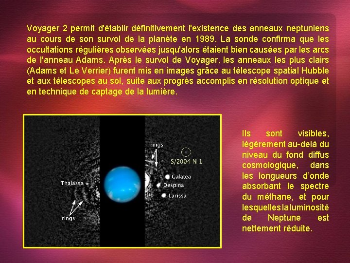 Voyager 2 permit d'établir définitivement l'existence des anneaux neptuniens au cours de son survol