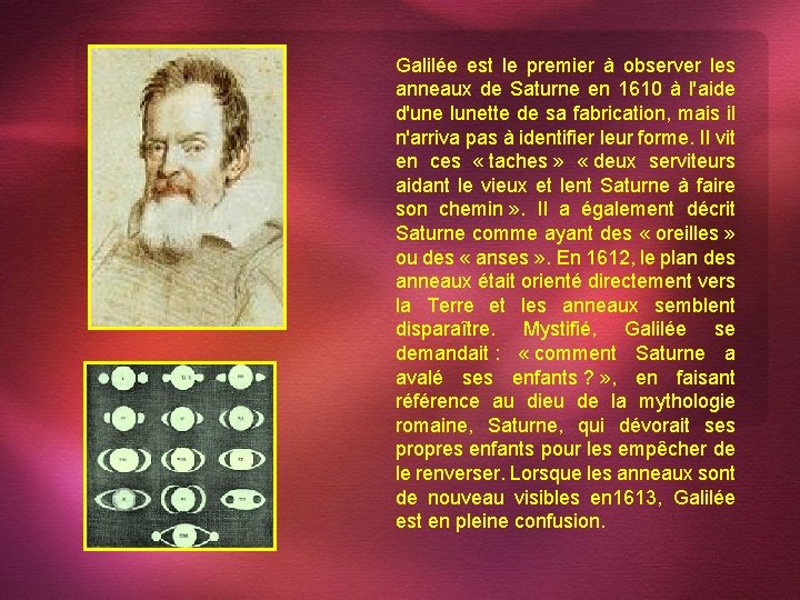 Galilée est le premier à observer les anneaux de Saturne en 1610 à l'aide