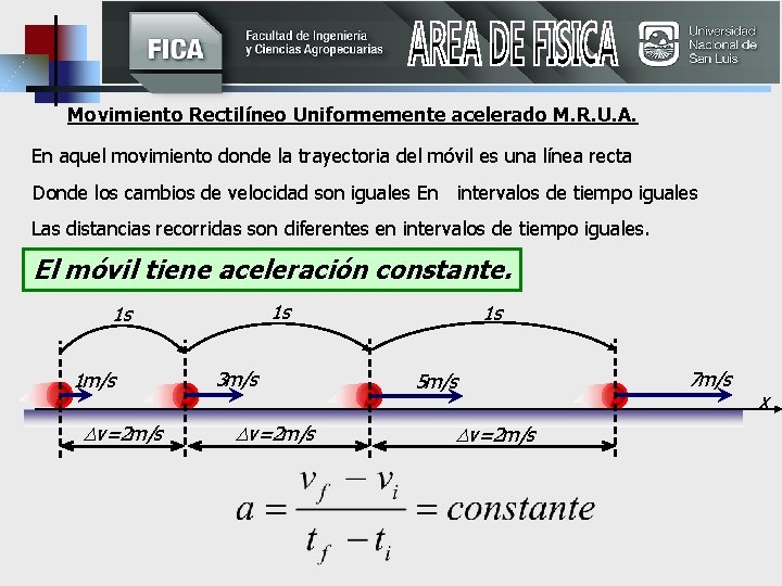 Movimiento Rectilíneo Uniformemente acelerado M. R. U. A. En aquel movimiento donde la trayectoria