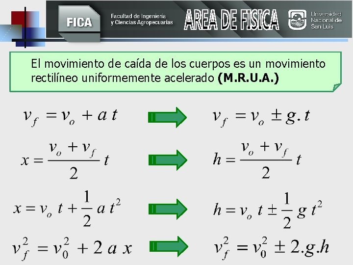 El movimiento de caída de los cuerpos es un movimiento rectilíneo uniformemente acelerado (M.