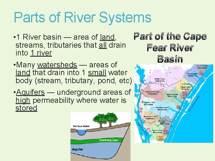 Parts of River Systems Part of the Cape • 1 River basin — area Parts of River Systems Part of the Cape • 1 River basin — area