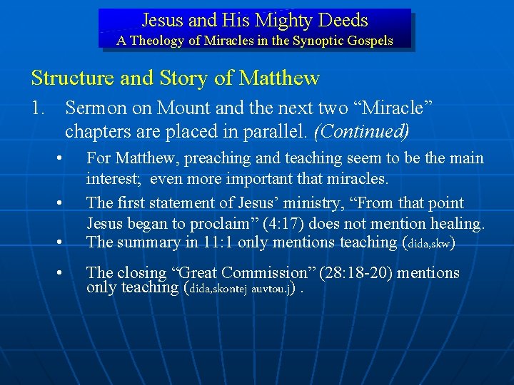 Jesus and His Mighty Deeds A Theology of Miracles in the Synoptic Gospels Structure