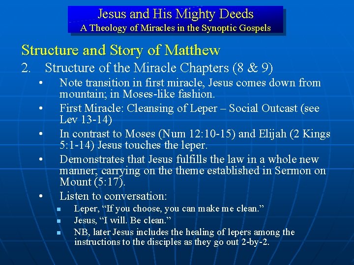 Jesus and His Mighty Deeds A Theology of Miracles in the Synoptic Gospels Structure