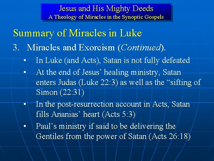 Jesus and His Mighty Deeds A Theology of Miracles in the Synoptic Gospels Summary