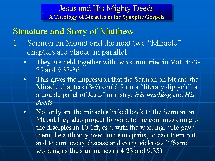 Jesus and His Mighty Deeds A Theology of Miracles in the Synoptic Gospels Structure