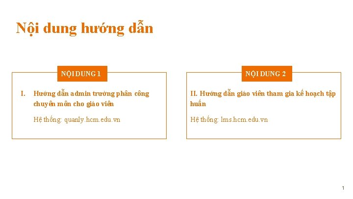 Nội dung hướng dẫn NỘI DUNG 1 I. NỘI DUNG 2 Hướng dẫn admin