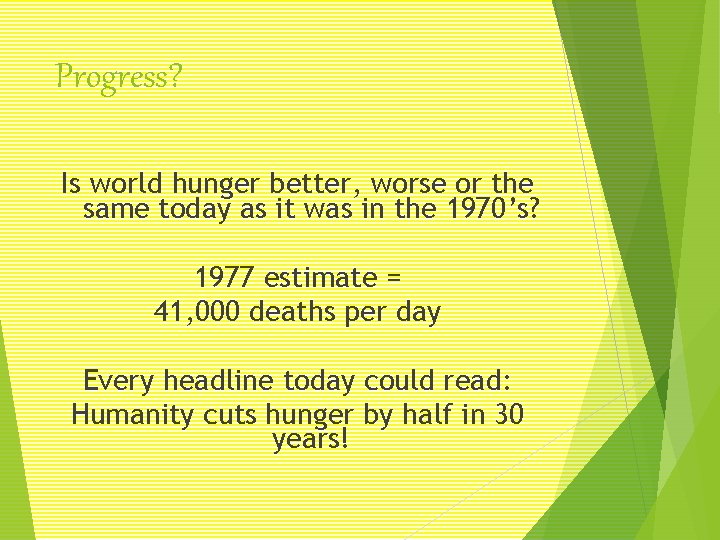 Progress? Is world hunger better, worse or the same today as it was in