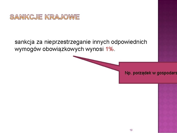 sankcja za nieprzestrzeganie innych odpowiednich wymogów obowiązkowych wynosi 1%. Np. porządek w gospodars 19