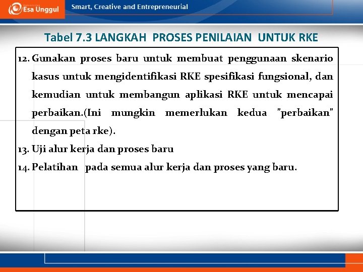 Tabel 7. 3 LANGKAH PROSES PENILAIAN UNTUK RKE 12. Gunakan proses baru untuk membuat