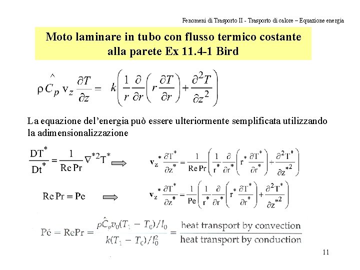 Fenomeni di Trasporto II - Trasporto di calore – Equazione energia Moto laminare in