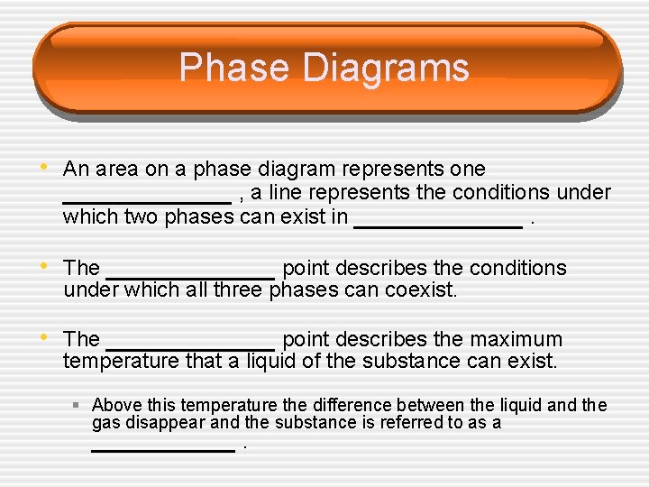 Phase Diagrams • An area on a phase diagram represents one ______ , a