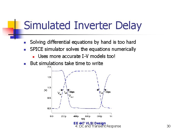 Simulated Inverter Delay n n n Solving differential equations by hand is too hard