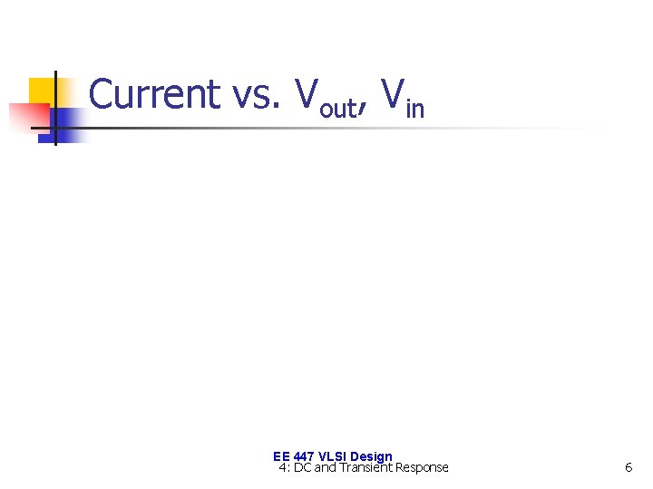 Current vs. Vout, Vin EE 447 VLSI Design 4: DC and Transient Response 6
