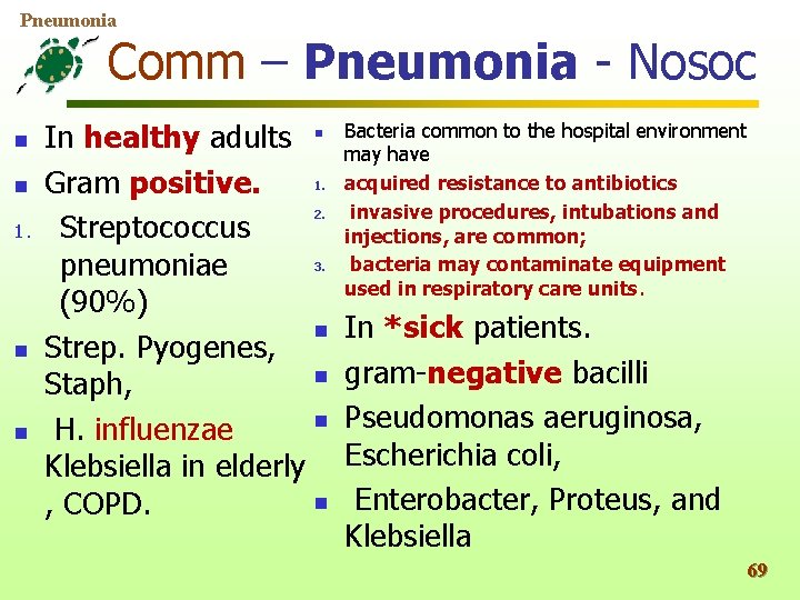 Pneumonia Comm – Pneumonia - Nosoc n n 1. n n In healthy adults