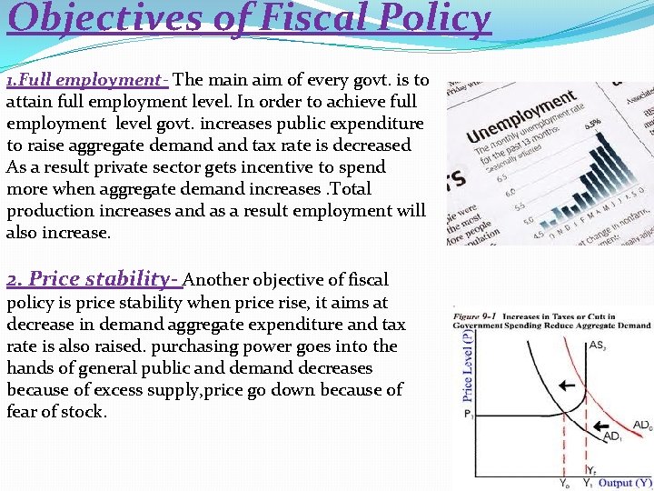 Objectives of Fiscal Policy 1. Full employment- The main aim of every govt. is