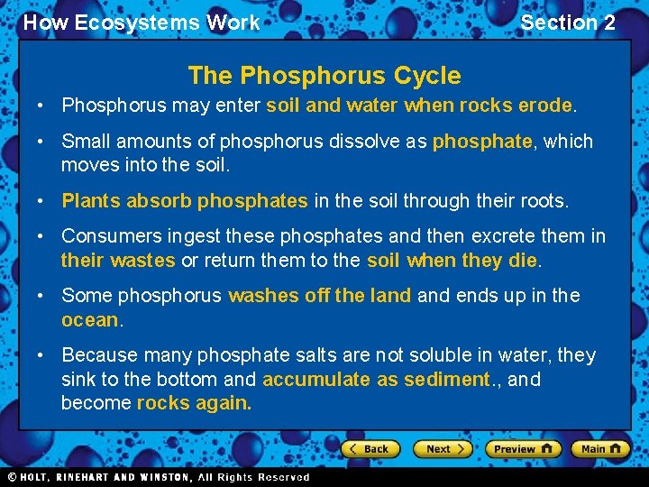 How Ecosystems Work Section 2 The Phosphorus Cycle • Phosphorus may enter soil and