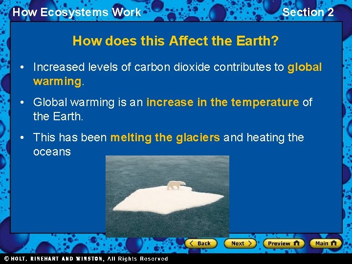 How Ecosystems Work Section 2 How does this Affect the Earth? • Increased levels