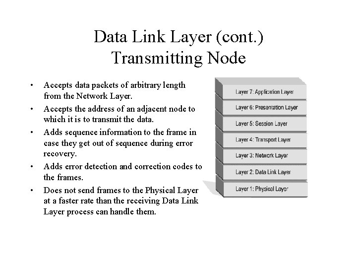 Data Link Layer (cont. ) Transmitting Node • • • Accepts data packets of