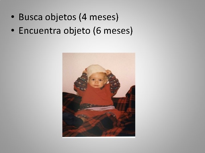  • Busca objetos (4 meses) • Encuentra objeto (6 meses) 