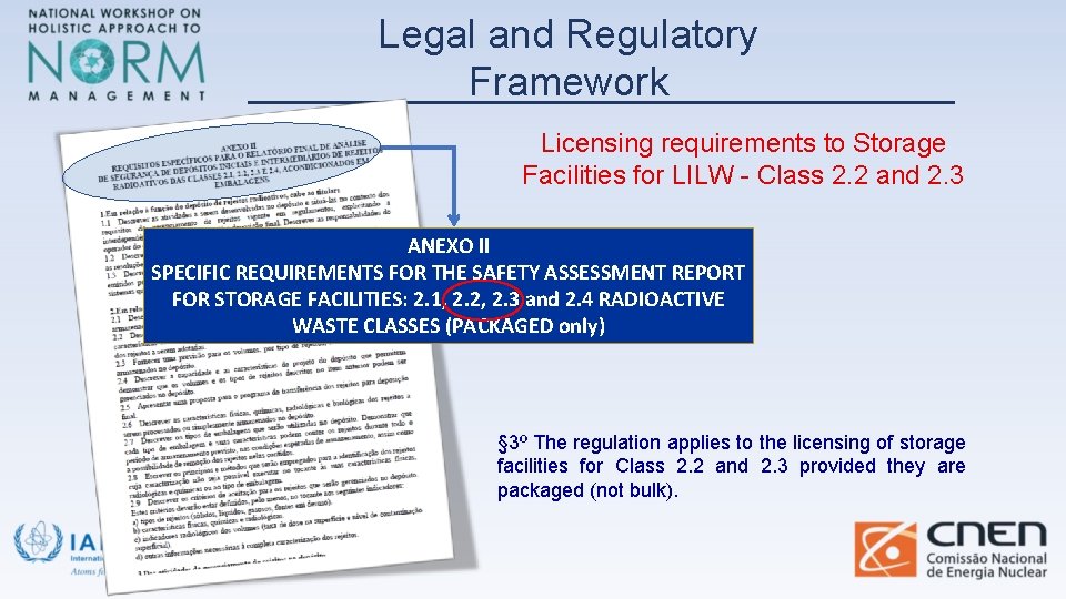 Legal and Regulatory Framework Licensing requirements to Storage Facilities for LILW - Class 2.