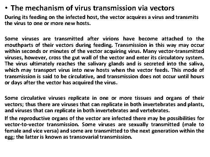  • The mechanism of virus transmission via vectors During its feeding on the