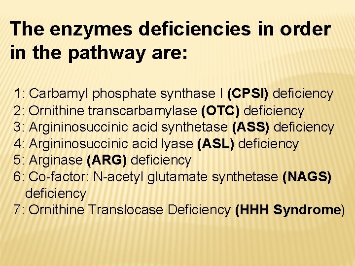 The enzymes deficiencies in order in the pathway are: 1: Carbamyl phosphate synthase I