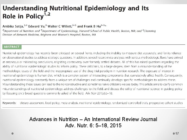 Advances in Nutrition – An International Review Journal Adv. Nutr. 6: 5– 18, 2015
