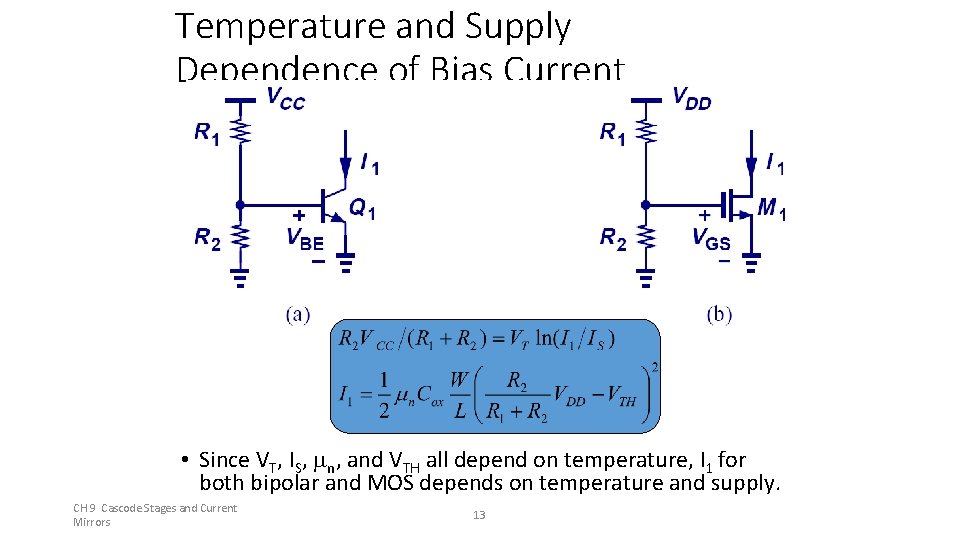 Temperature and Supply Dependence of Bias Current • Since VT, IS, n, and VTH Temperature and Supply Dependence of Bias Current • Since VT, IS, n, and VTH