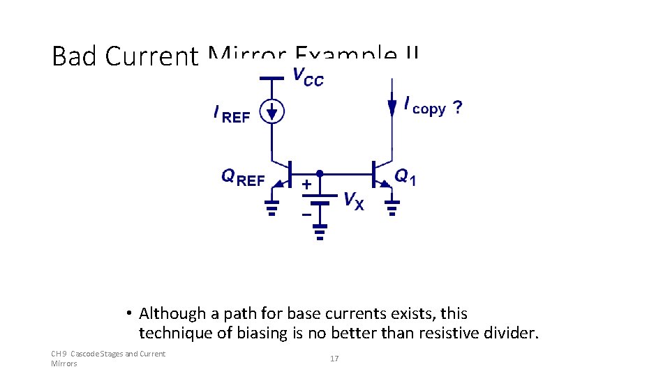 Bad Current Mirror Example II • Although a path for base currents exists, this Bad Current Mirror Example II • Although a path for base currents exists, this