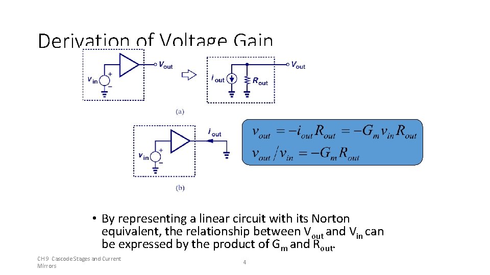 Derivation of Voltage Gain • By representing a linear circuit with its Norton equivalent, Derivation of Voltage Gain • By representing a linear circuit with its Norton equivalent,