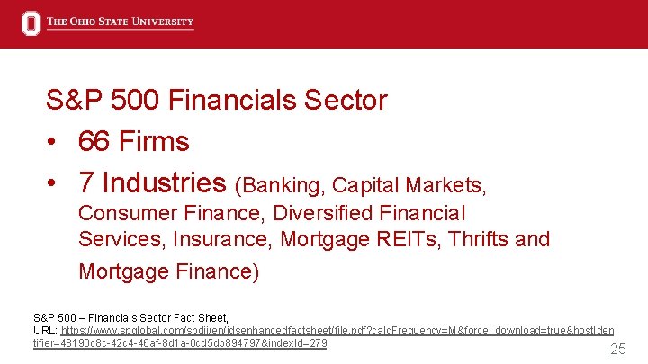 S&P 500 Financials Sector • 66 Firms • 7 Industries (Banking, Capital Markets, Consumer