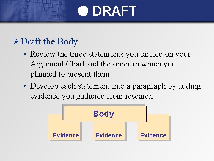  DRAFT Ø Draft the Body • Review the three statements you circled on