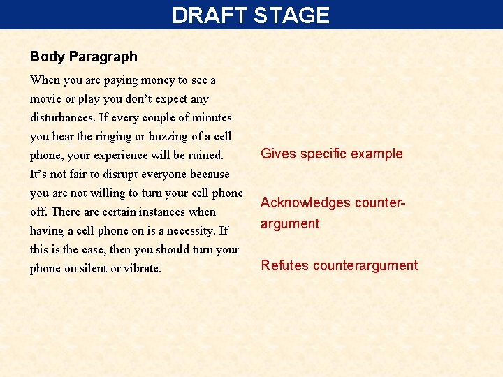 DRAFT STAGE Body Paragraph When you are paying money to see a movie or
