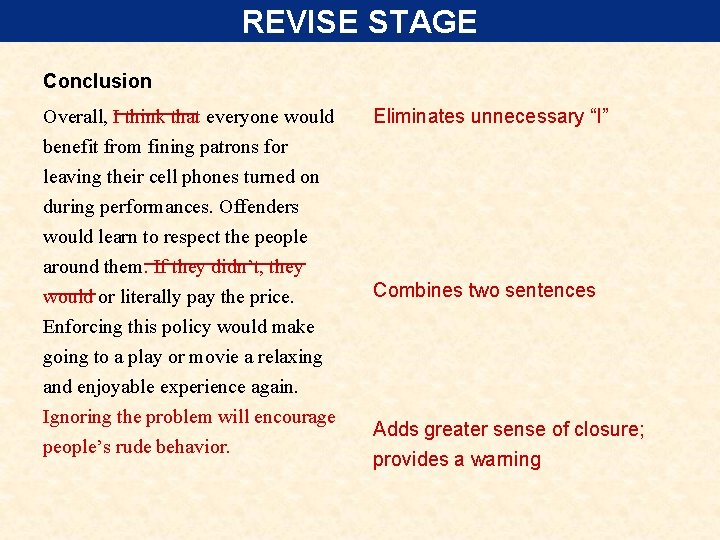 REVISE STAGE Conclusion Overall, I think that everyone would benefit from fining patrons for