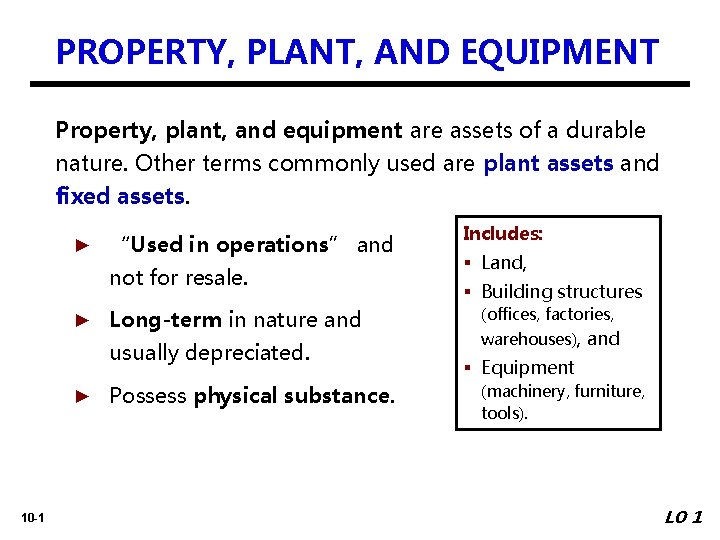 PROPERTY, PLANT, AND EQUIPMENT Property, plant, and equipment are assets of a durable nature.