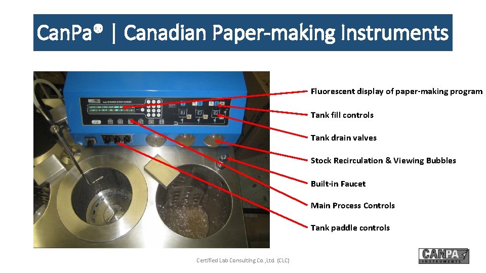Can. Pa® | Canadian Paper-making Instruments Fluorescent display of paper-making program Tank fill controls