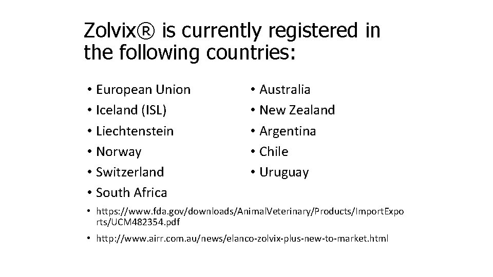 Zolvix® is currently registered in the following countries: • European Union • Iceland (ISL)